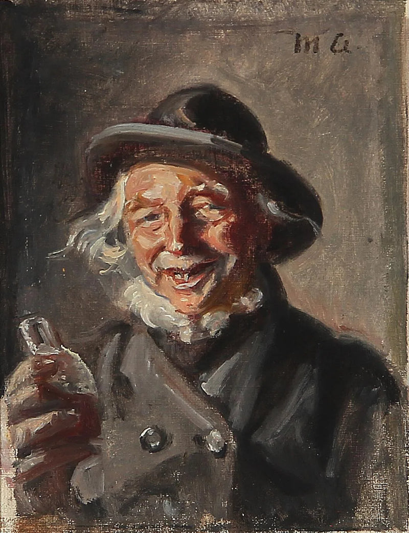 Un uomo felice che tiene in mano una bottiglia. - Michael Peter Ancher