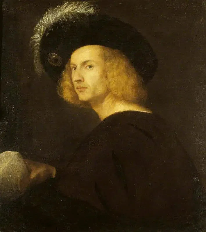 Un uomo sconosciuto con un cappello con piume nere - Titian