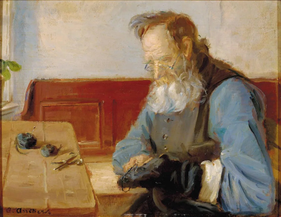 Un uomo ripara i calzini - Anna Ancher