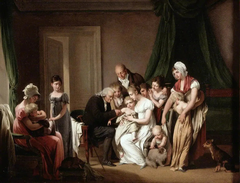 Un uomo vaccina un giovane bambino tenuto dalla madre, sotto lo sguardo di altri membri della famiglia - Louis-Léopold Boilly