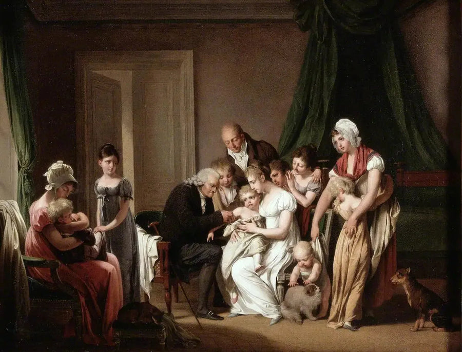 Un uomo vaccina un giovane bambino tenuto dalla madre, sotto lo sguardo di altri membri della famiglia - Louis-Léopold Boilly