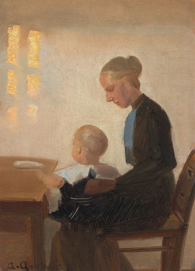 Un interno con una madre e il suo bambino. - Anna Ancher