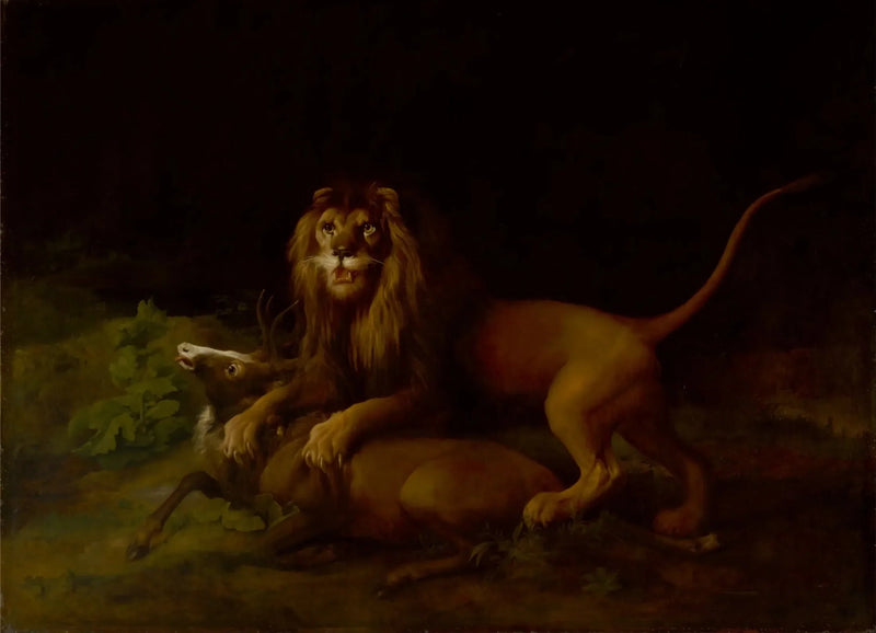 Un leone che attacca un cervo - George Stubbs