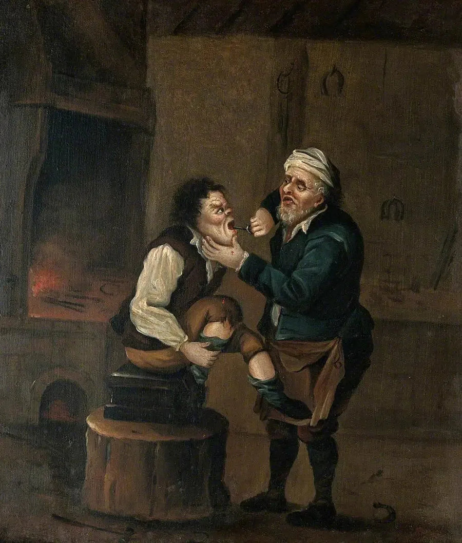 Un maréchal-ferrant extrait une dent de la bouche d'un uomo - David Teniers le Jeune