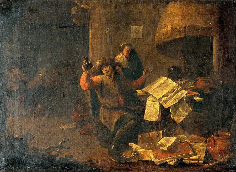Un medico-alchimista esaminando una fiala di urina - David Teniers il Giovane