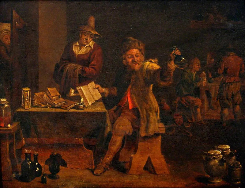 Un medico esamina l'urina portata da una paziente - David Teniers il Giovane