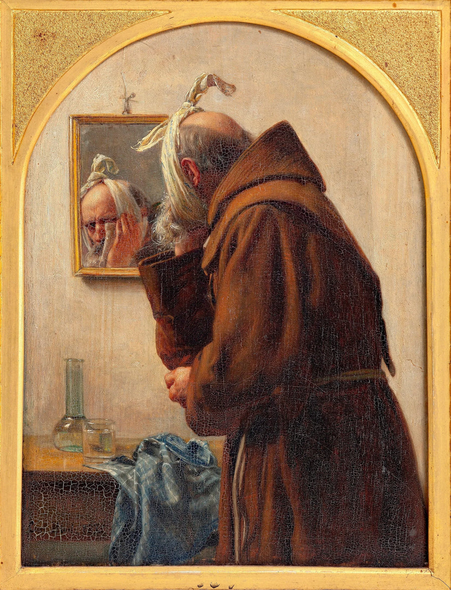 Un monaco si esamina in uno specchio - Carl Heinrich Bloch