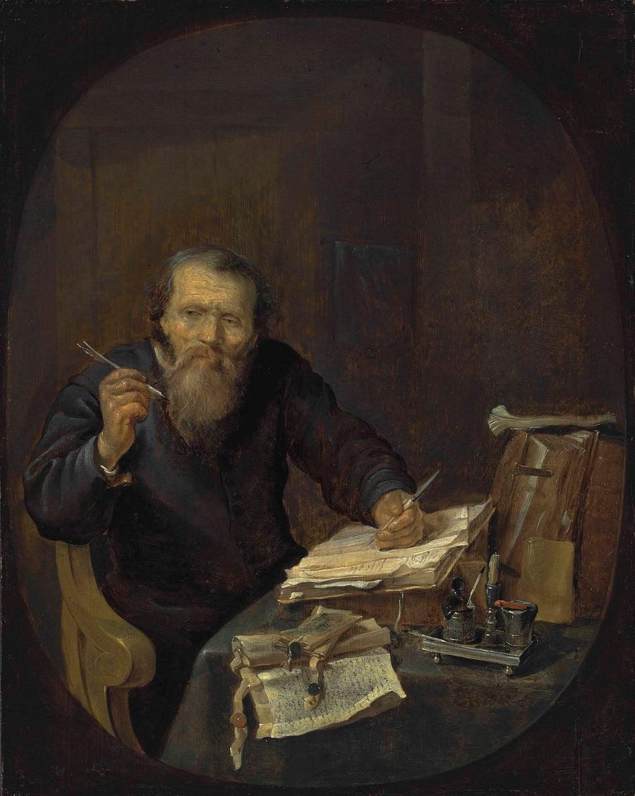 Un notaire aiguisant sa plume, dans un intérieur - Gabriel Metsu