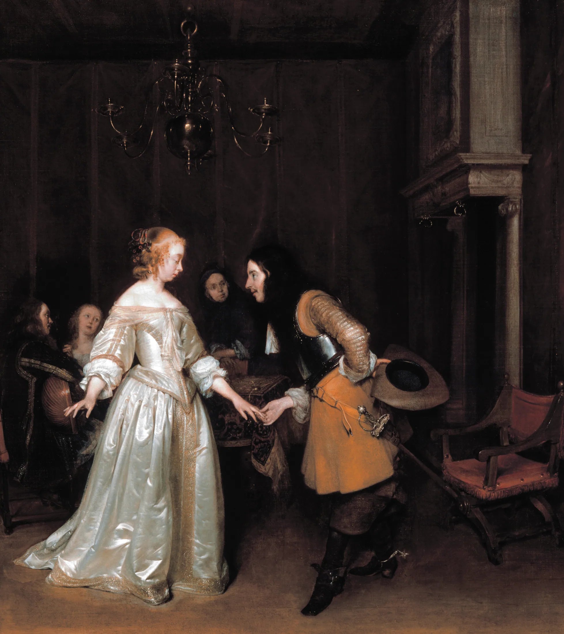 Un officier s'incline devant une courtisane - Gerard ter Borch image 1 reproduction artisanale de tableau