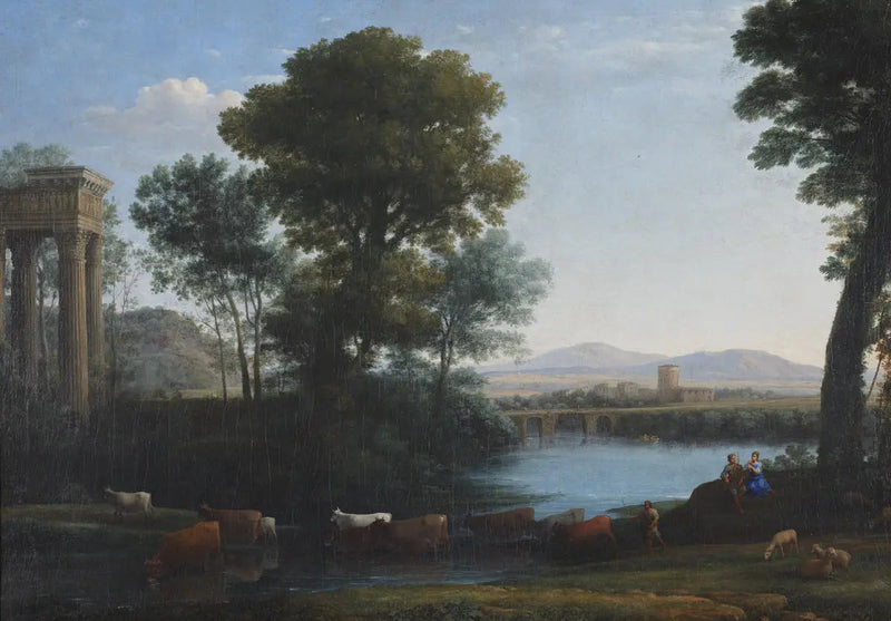 Un paesaggio classico con bestiame che attraversa un ruscello - Claude Lorrain