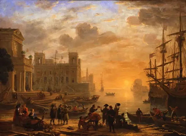 Un paesaggio portuale al tramonto - Claude Lorrain