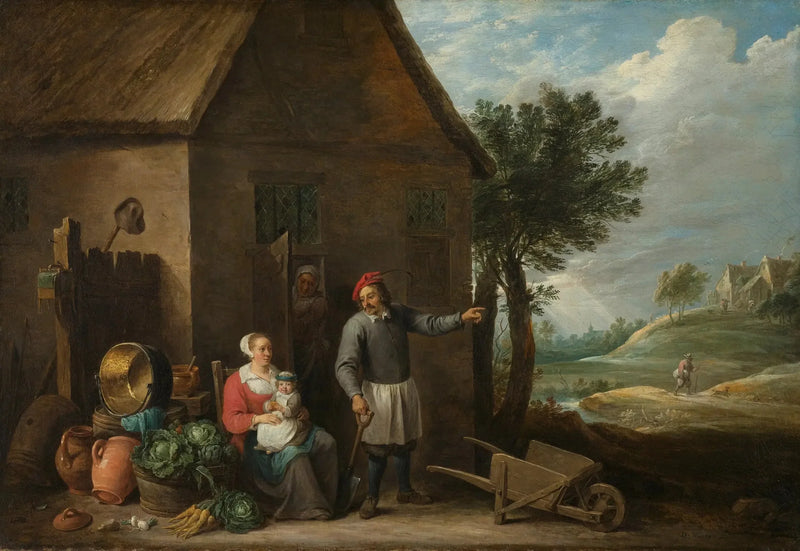 Un paysan con sua moglie e suo figlio davanti alla fattoria - David Teniers il Giovane