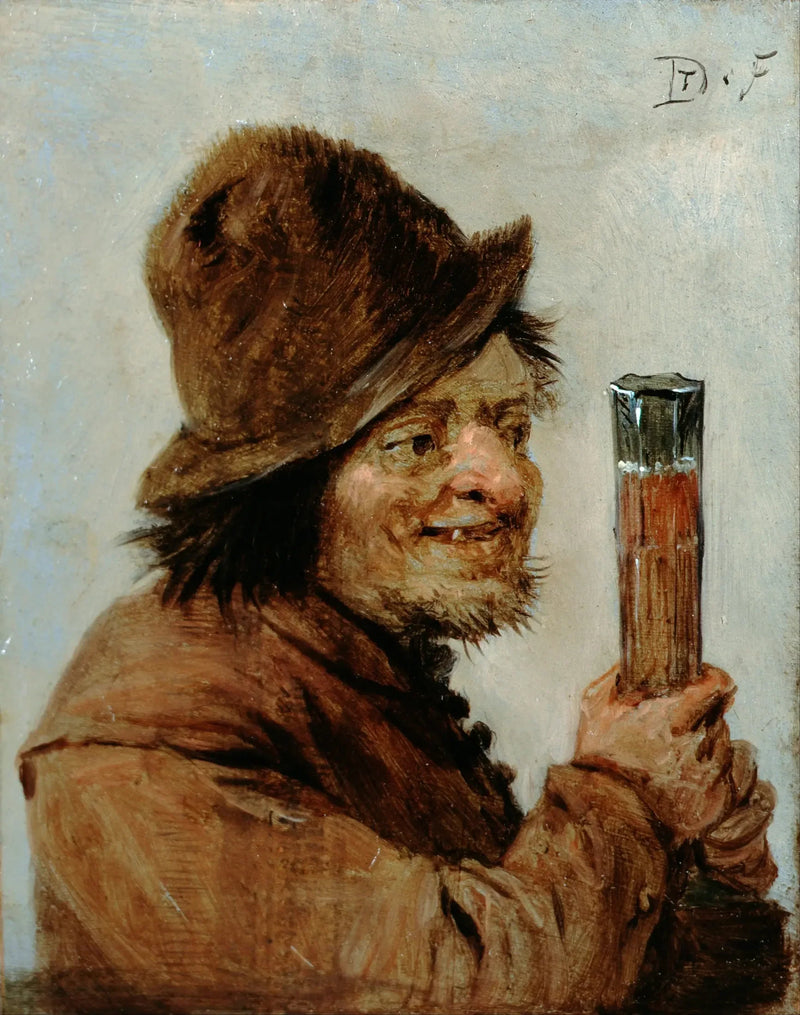 Un paysan tenant un verre - David Teniers il Giovane