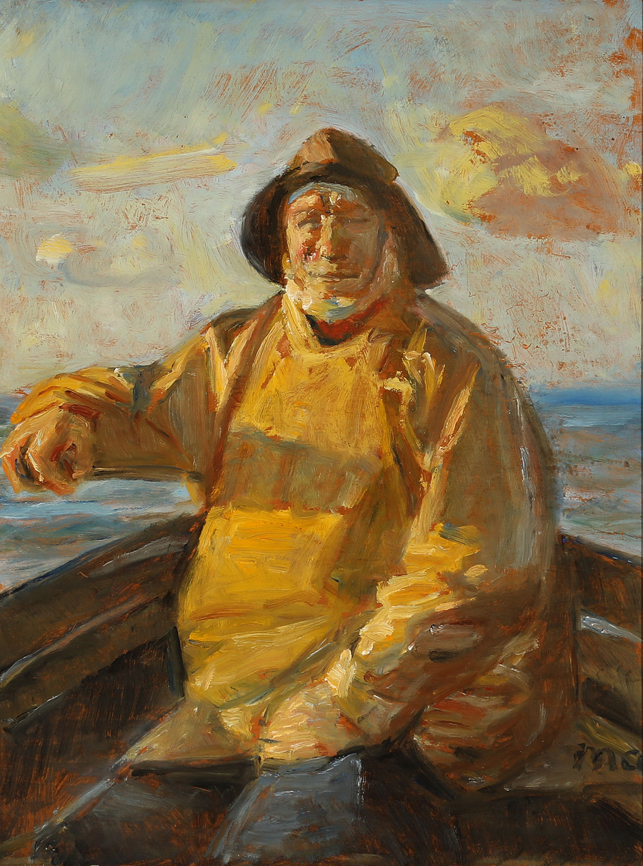 Un pescatore al timone della sua barca. -Michael Peter Ancher