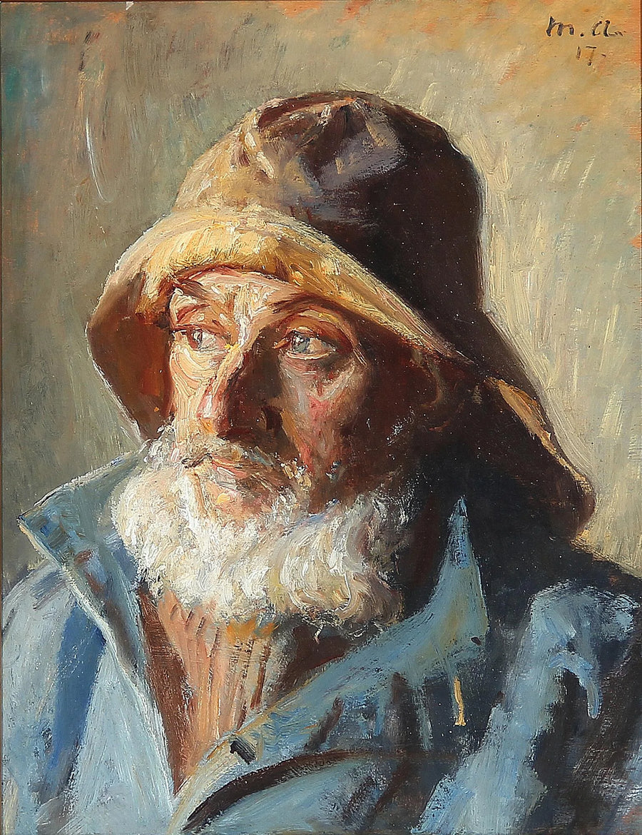 Un pescatore con l'impermeabile. - Michael Peter Ancher