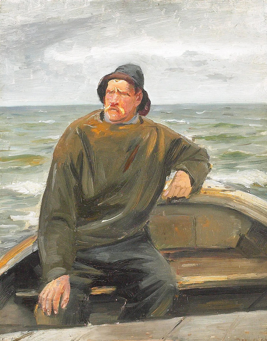 Un pescatore in barca. - Michael Peter Ancher