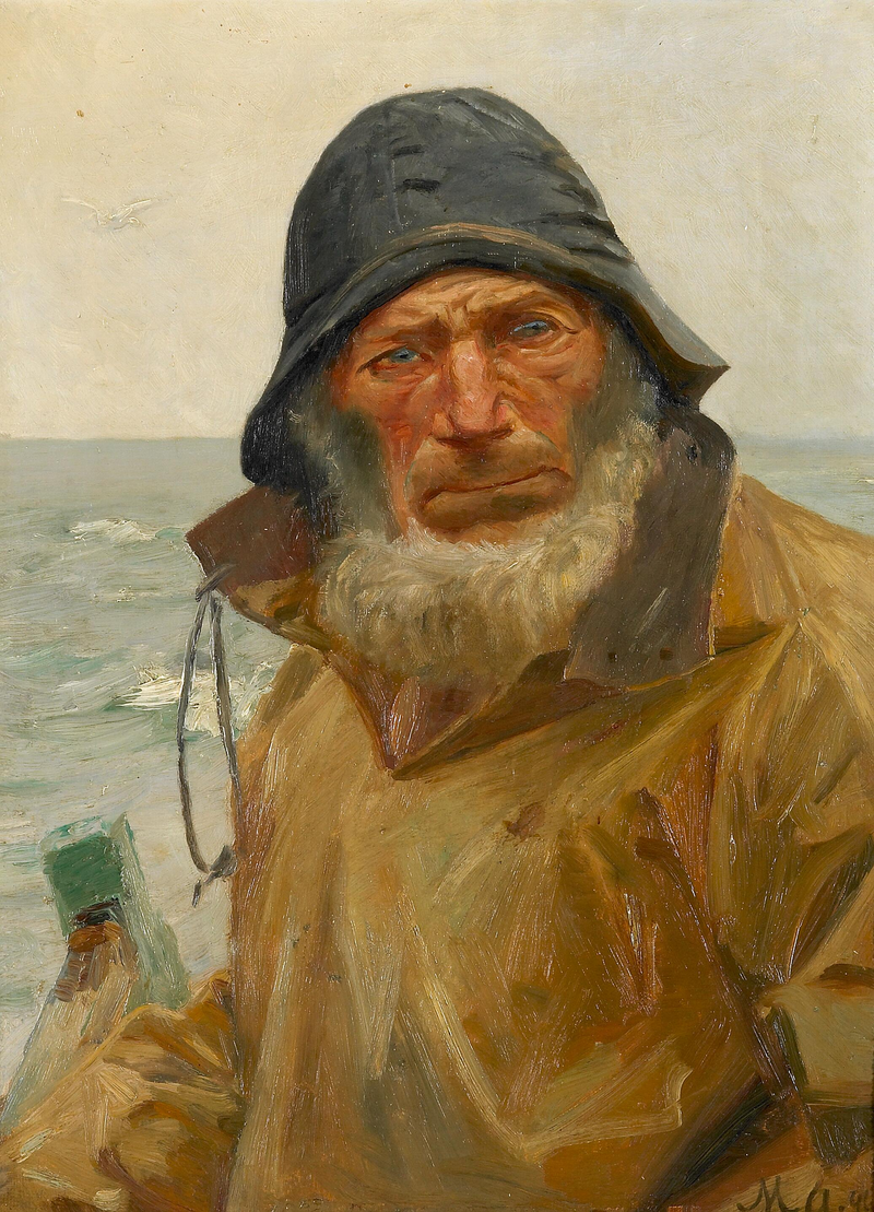 Un pescatore nella sua barca. - Michael Peter Ancher