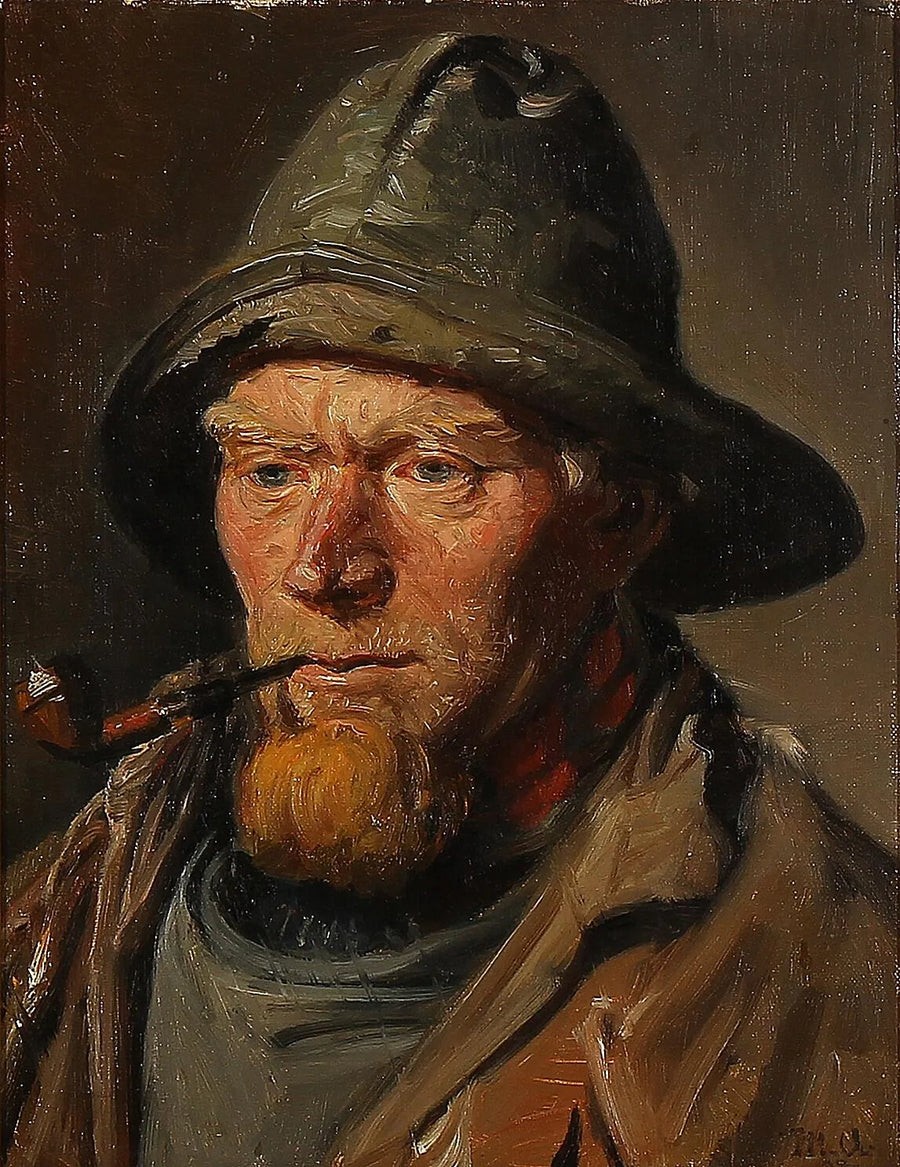 Un pescatore di Skagen che indossa una cerata e fuma la pipa. - Michael Peter Ancher
