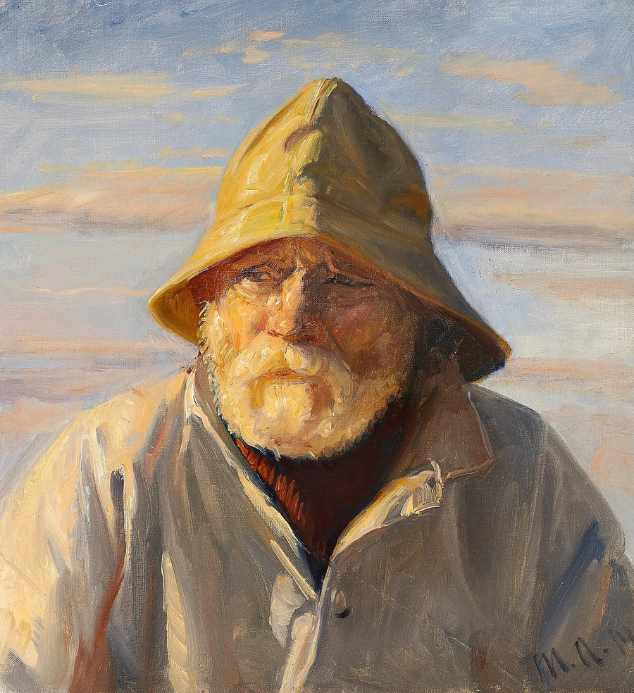Un pescatore di Skagen che indossa un impermeabile giallo. -Michael Peter Ancher
