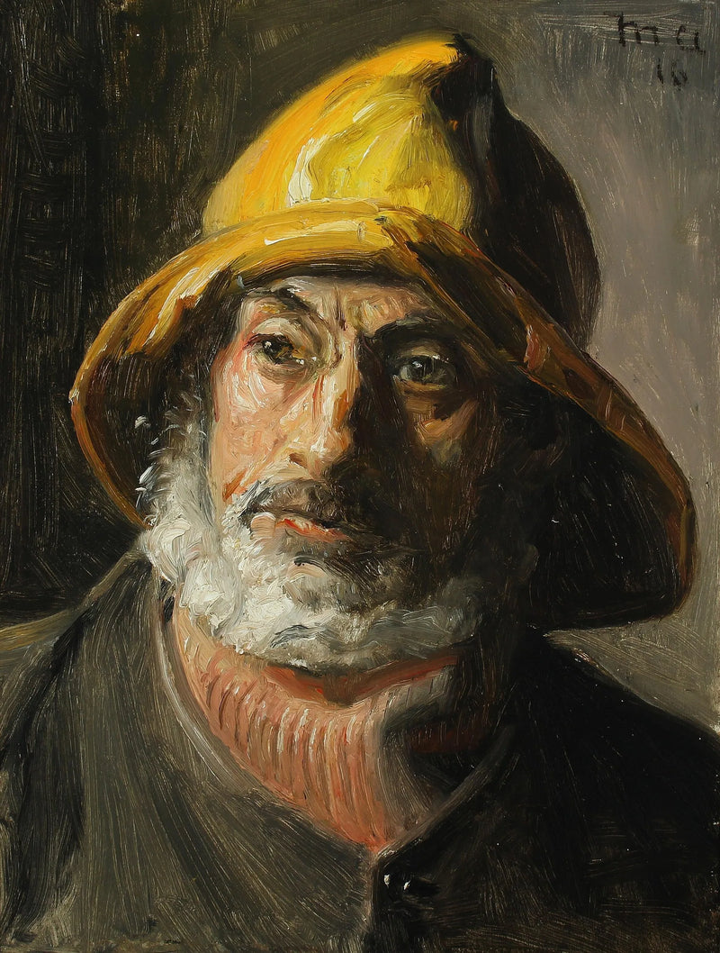 Un pescatore di Skagen che indossa un impermeabile giallo. -Michael Peter Ancher