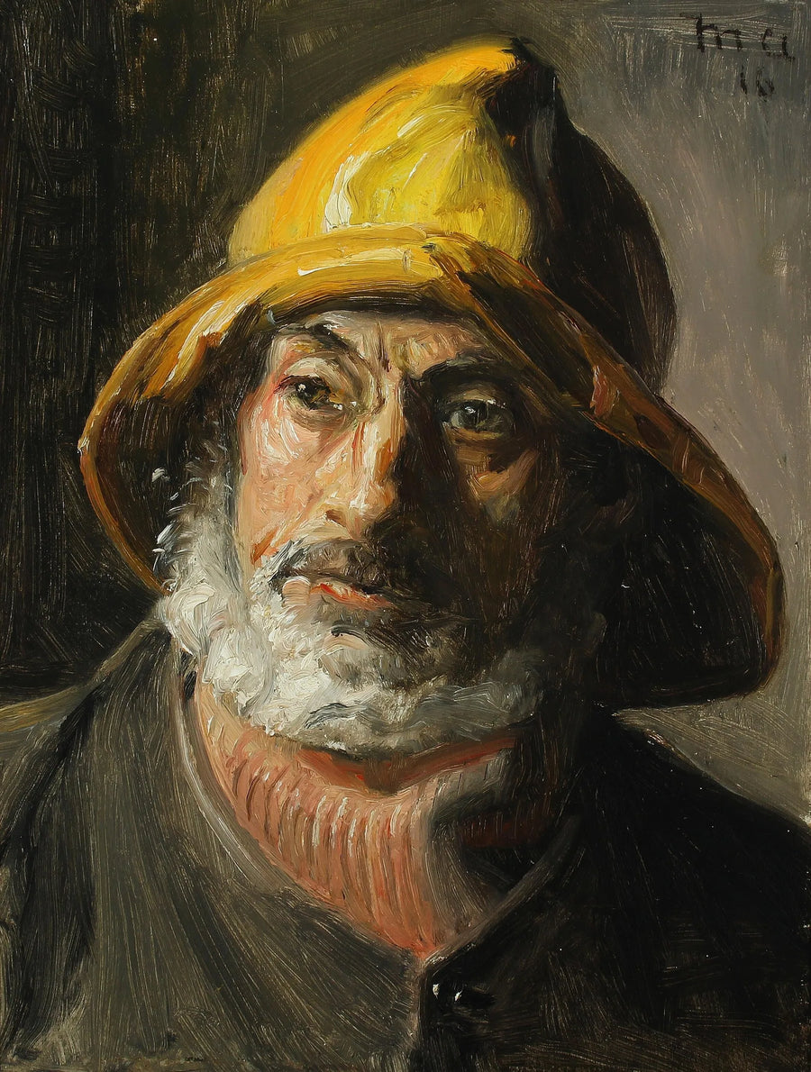 Un pescatore di Skagen che indossa un impermeabile giallo. -Michael Peter Ancher