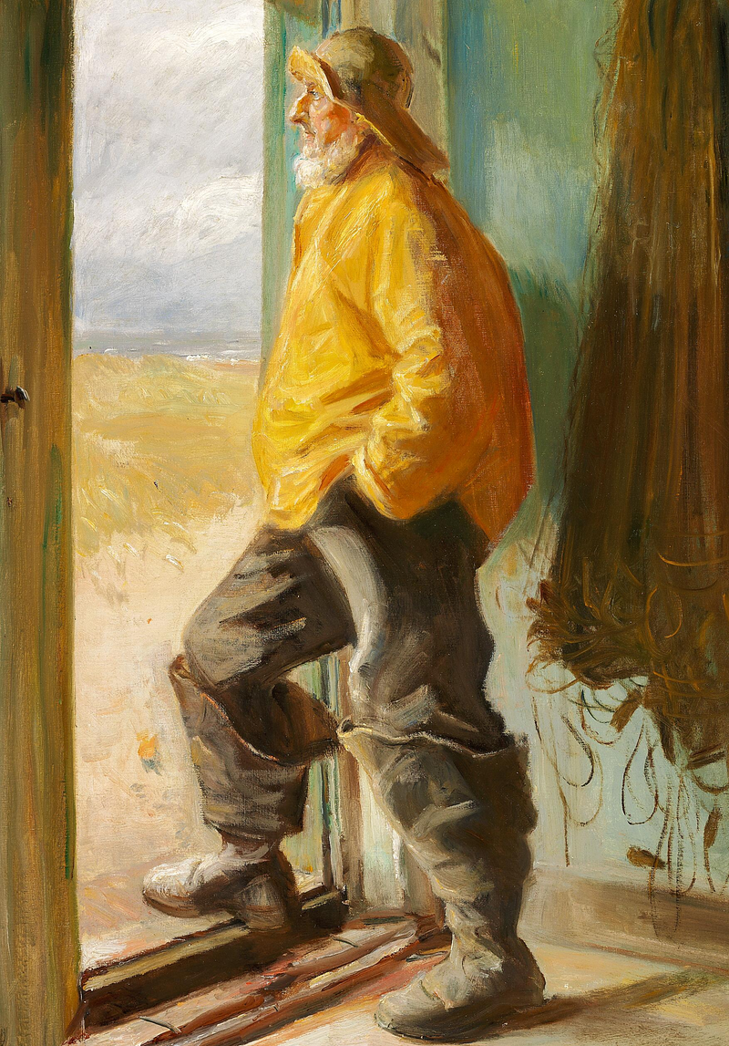 Un pescatore di Skagen sta davanti a una porta. -Michael Peter Ancher