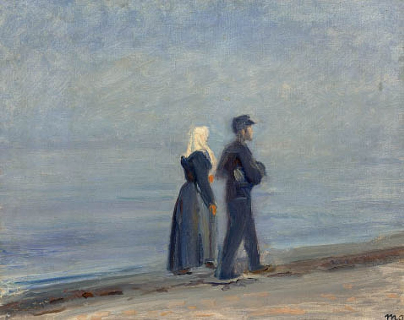 Un pescatore e sua moglie camminano sulla spiaggia di Skagen. -Michael Peter Ancher