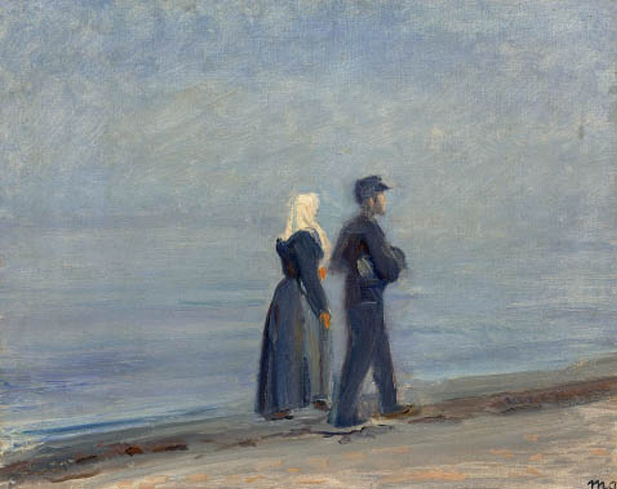 Un pescatore e sua moglie camminano sulla spiaggia di Skagen. -Michael Peter Ancher