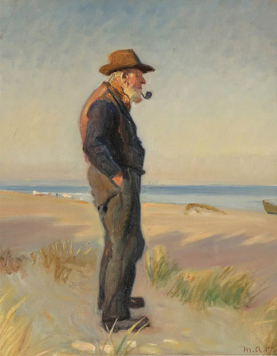 Un pescatore che fuma la pipa sulla spiaggia di Skagen. -Michael Peter Ancher