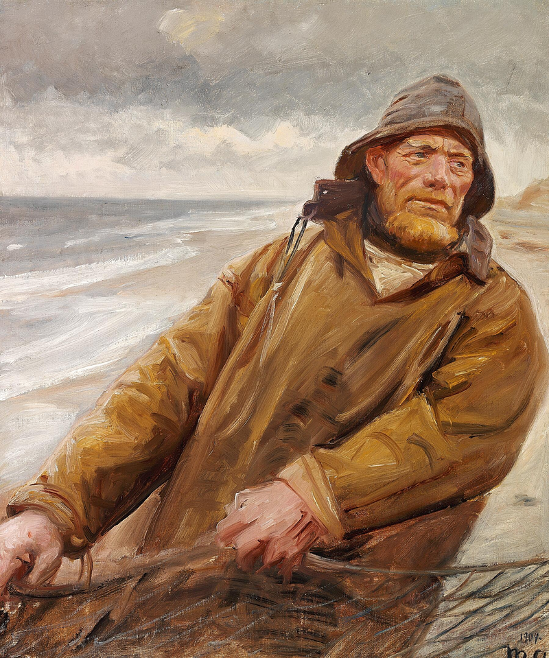 Un pescatore cala le reti a Skagen. -Michael Peter Ancher