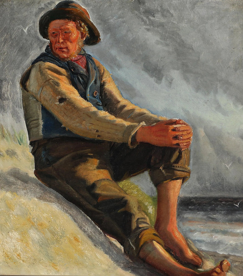 Un pescatore sulla spiaggia. Schizzo. -Michael Peter Ancher