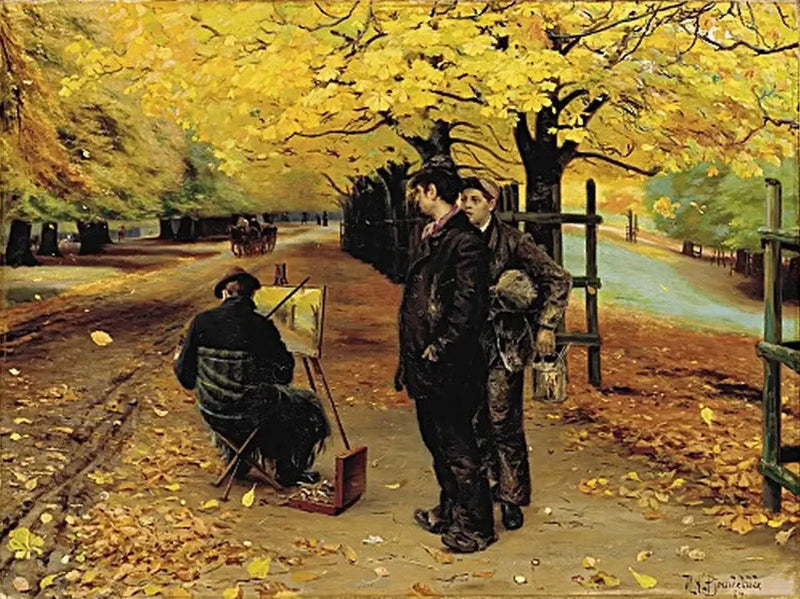 Un pittore al suo cavalletto un giorno d'autunno a Dyrehaven, vicino a Copenaghen. - H. A. Brendekilde