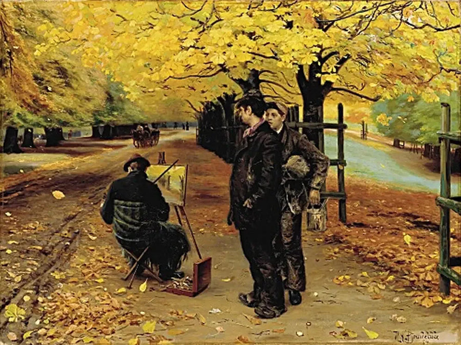 Un pittore al suo cavalletto un giorno d'autunno a Dyrehaven, vicino a Copenaghen. - H. A. Brendekilde