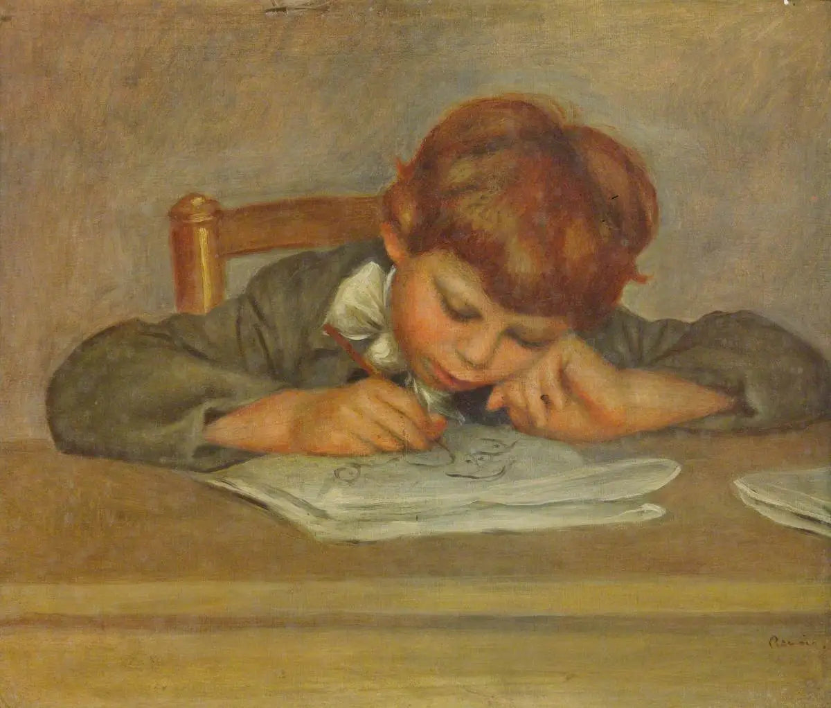 Un petit garçon qui écrit - Pierre-Auguste Renoir image 1 reproduction d’œuvre d’art à l’huile