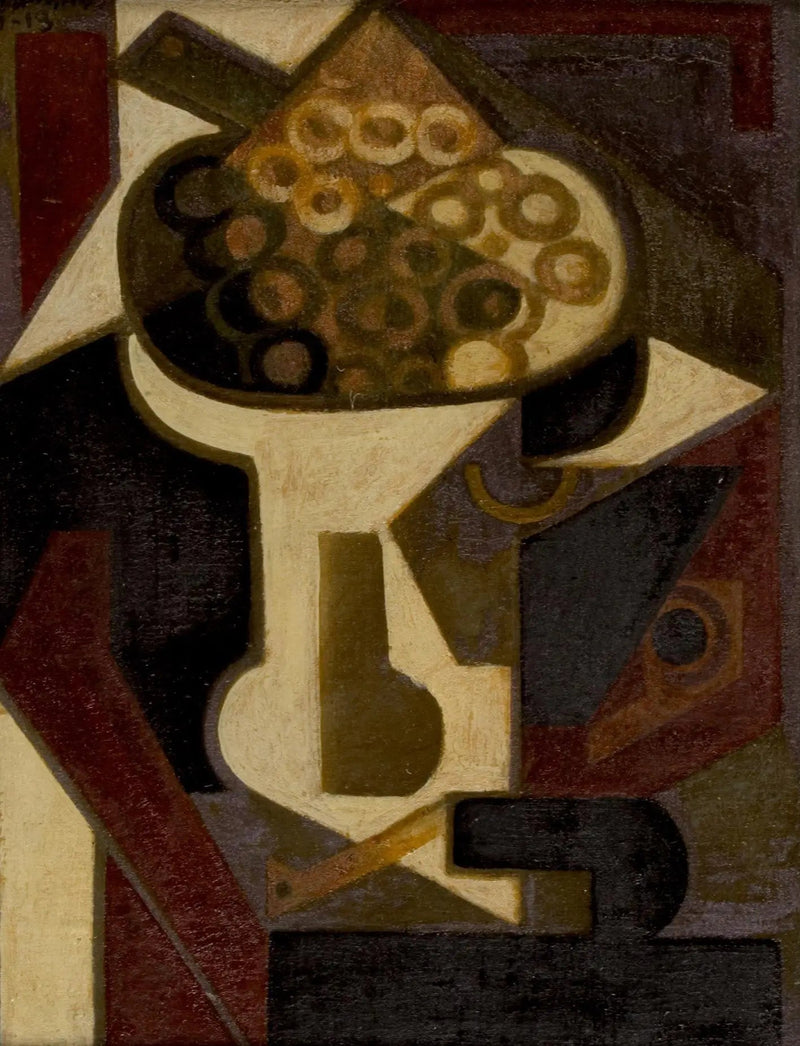 Un piatto di uva e una pipa su un tavolo - Juan Gris
