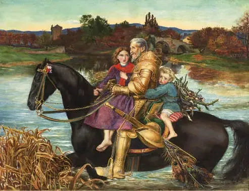 Un rêve del passato : Sir Isumbras al guado - John Everett Millais