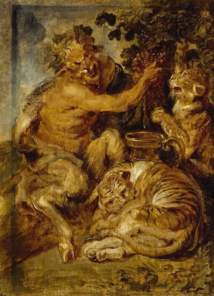 Un satyre pressant des raisins con un tigre e un leopardo - Peter Paul Rubens