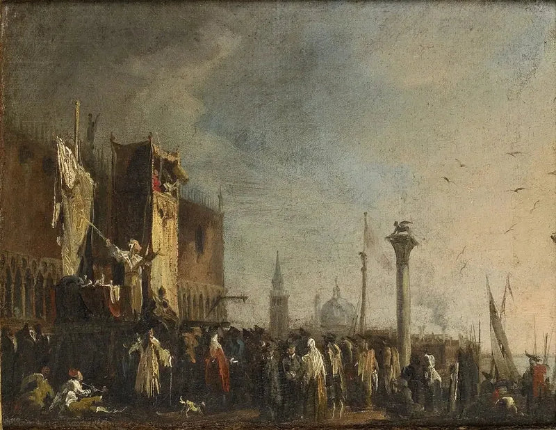 Uno spettacolo di burattini sulla Piazzetta, Venezia - Canaletto