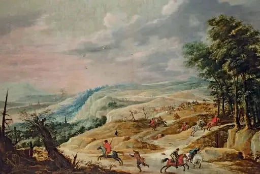 Un vasto paesaggio con uno scontro di cavalleria su una cresta - David Teniers il Giovane