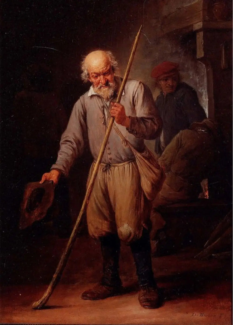Un uomo anziano con un bastone - David Teniers il Giovane