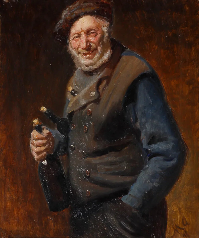 Un anziano di Skagen con bottiglie in mano e in tasca. - Michael Peter Ancher