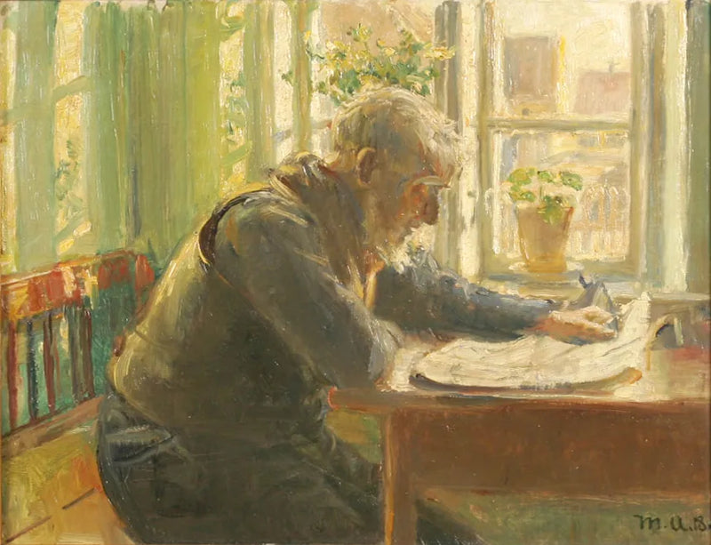 Un vecchio legge il giornale vicino alla finestra. - Michael Peter Ancher