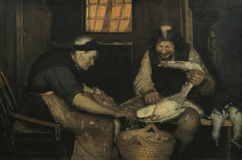 Una coppia di anziani che spenna i gabbiani. Lars Gaihede e la vecchia Lene - Anna Ancher
