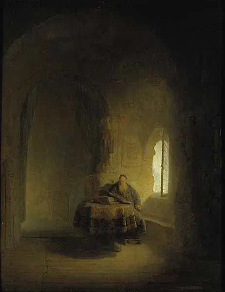 Un vecchio scienziato vicino a una finestra in una stanza a volta - Rembrandt