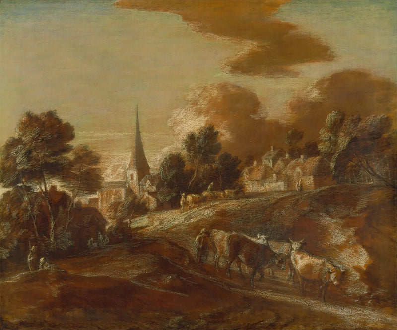 Un villaggio boscoso immaginario con cani da pastore e bestiame - Thomas Gainsborough