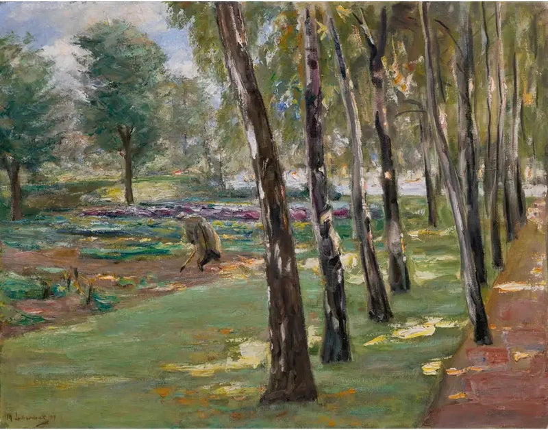 Una strada di betulle nel giardino di Wannsee, vista su un campo di cavoli - Max Liebermann