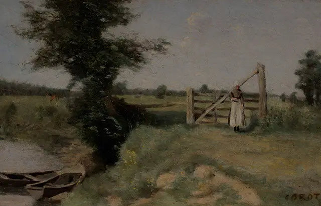 Une barrière dans les prés au bord d’un canal. Environs d’Abbeville - Jean-Baptiste Camille Corot - Alpha Reproduction