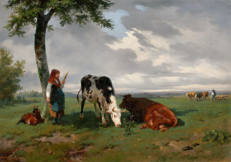 Una pastora con una capra e due mucche in un prato - Rosa Bonheur