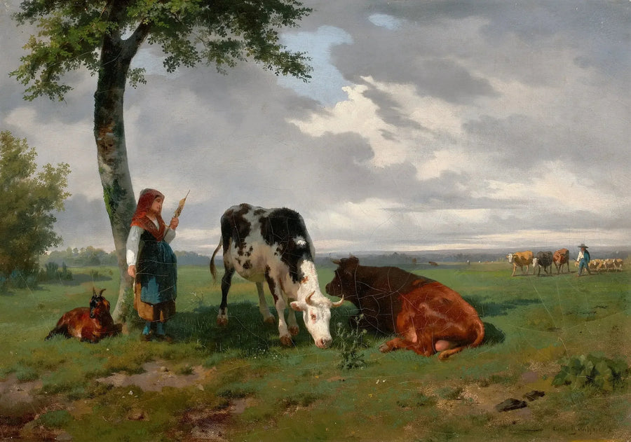 Una pastora con una capra e due mucche in un prato - Rosa Bonheur