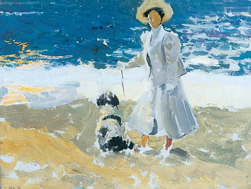 Una donna e un cane sulla spiaggia - Joaquín Sorolla